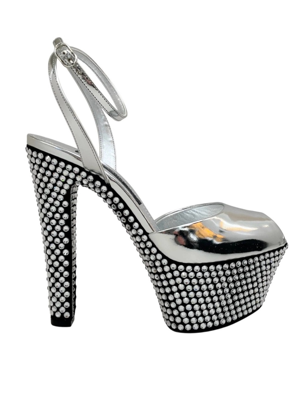 Dolce & Gabbana Silver Crystal Platform Peep-Toe Sandals - Picture 2 of 5